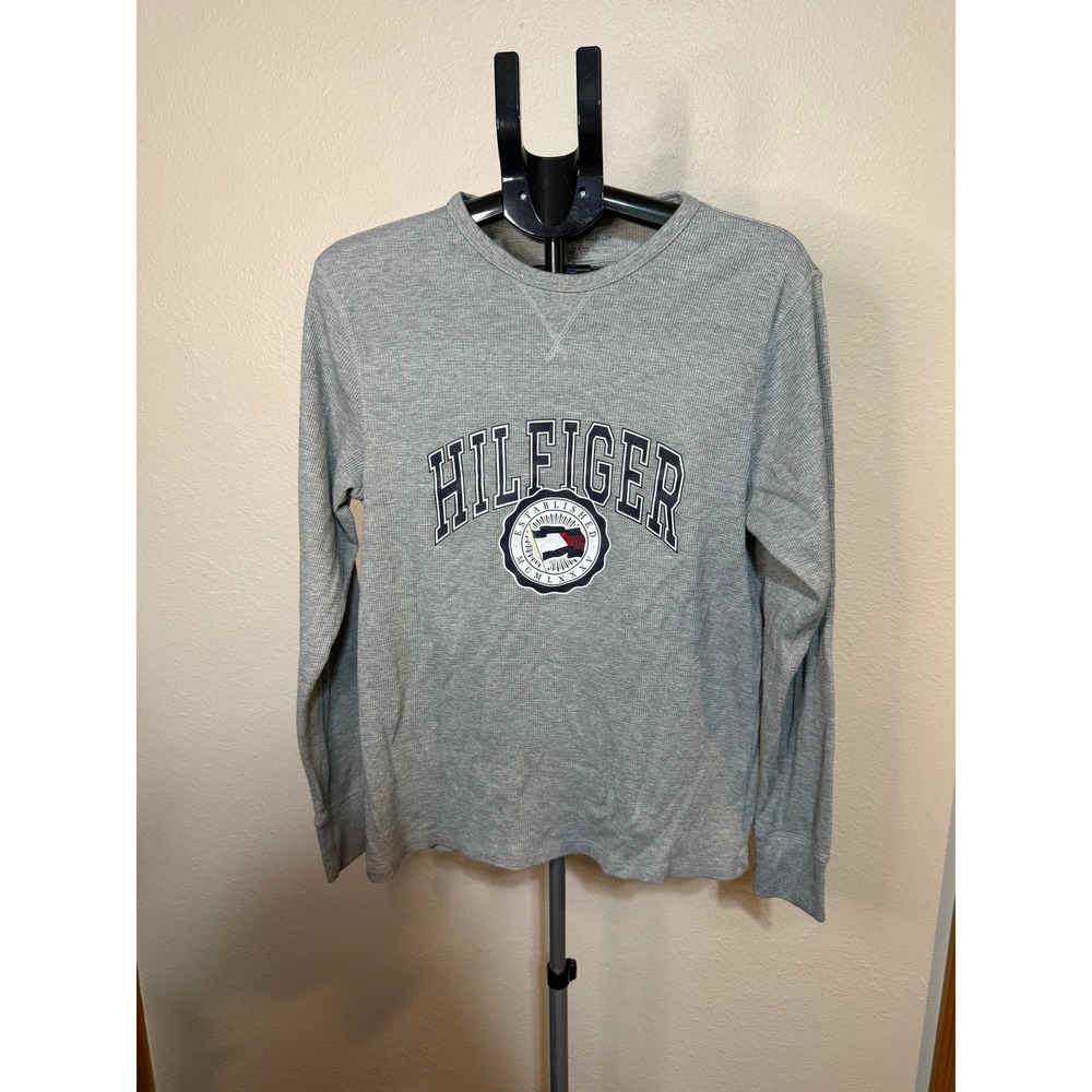Tommy Hilfiger Mens Gray Long Sleeve Waffle Knit Thermal Graphic Shirt Size M